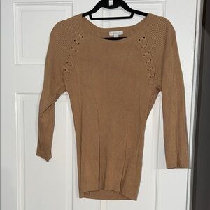 Form fitting NY&Company Tan Knit Sweater with Lace-Up Detail